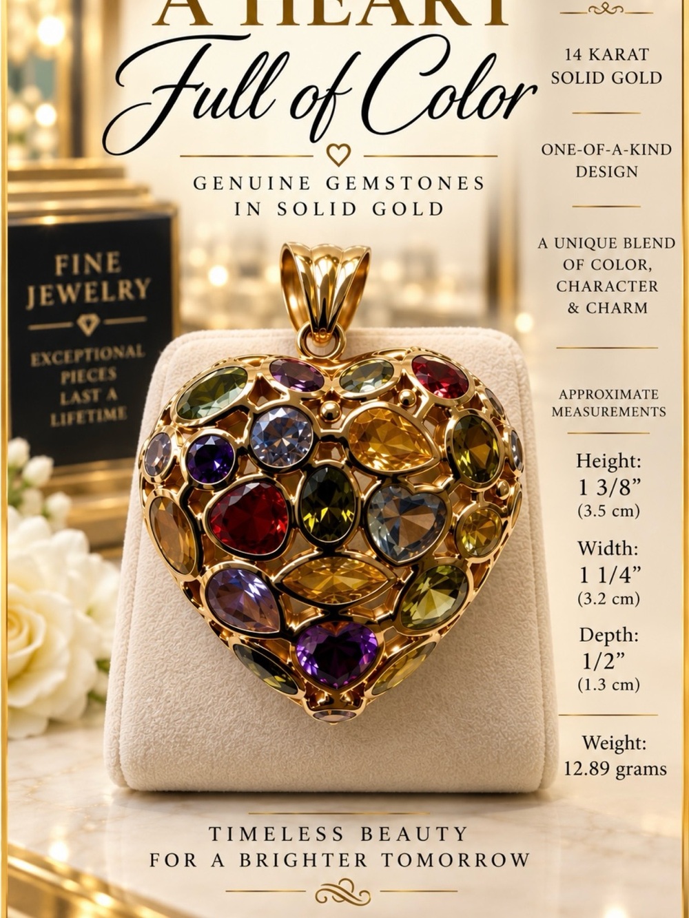 Multigem Heart Pendant Necklace in 14K Gold